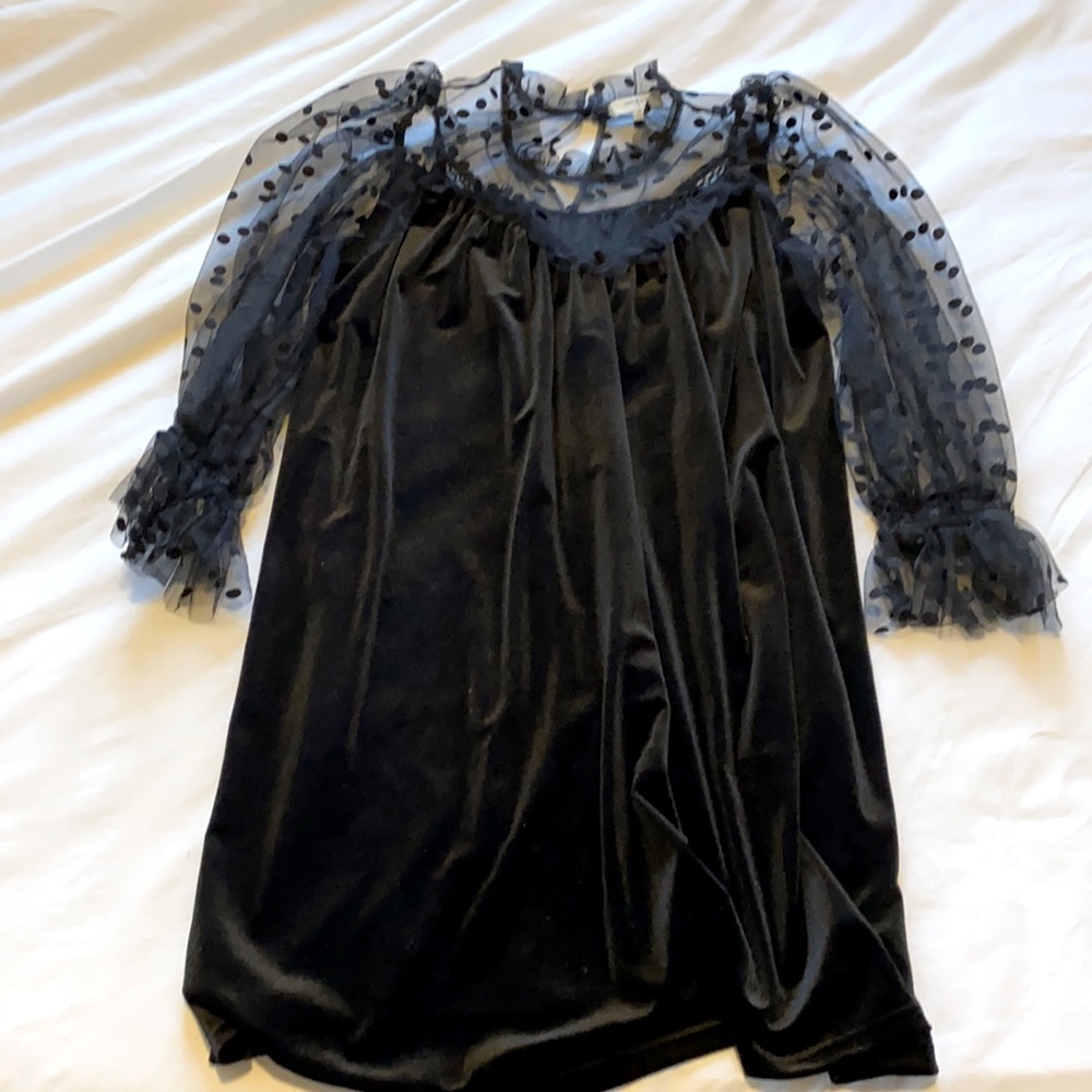 Black velvet dress sheer sleeve